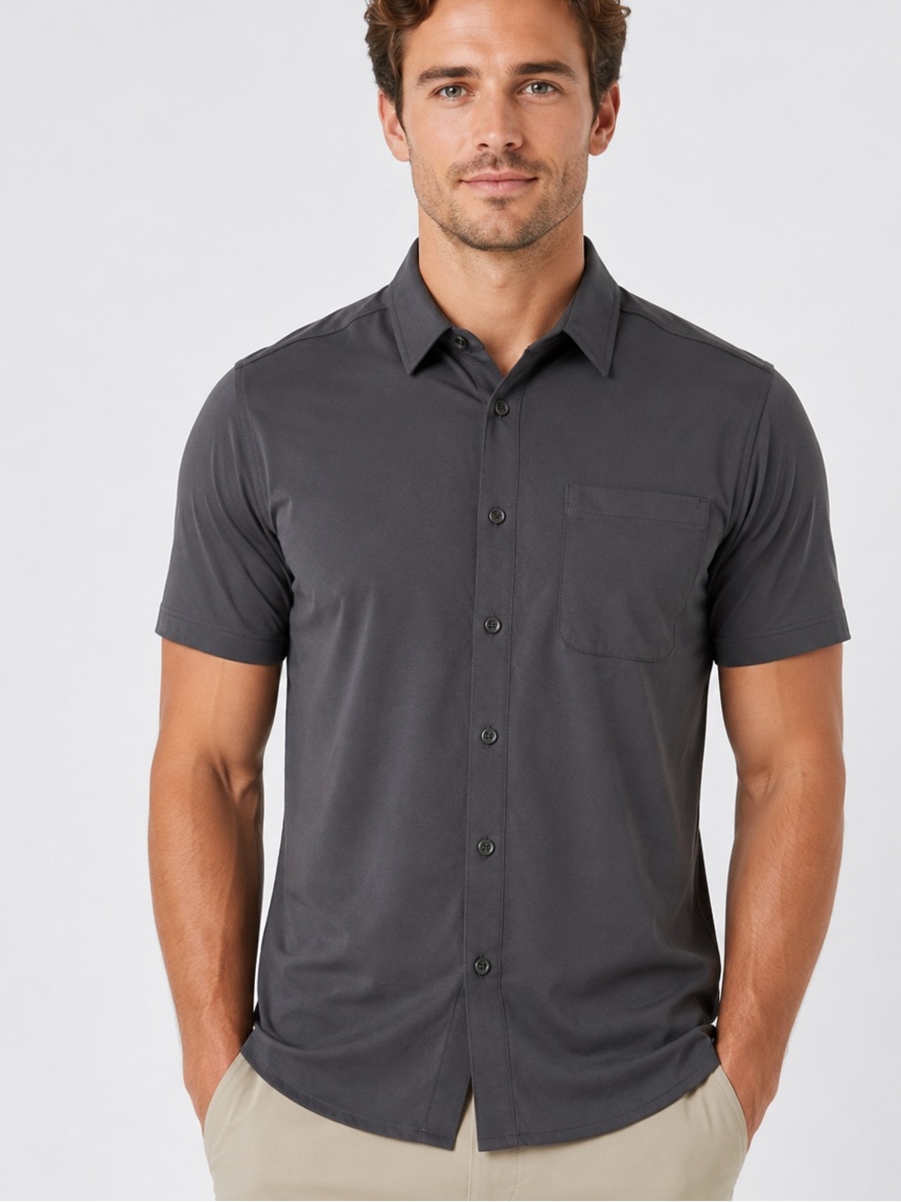 VRST men’s Limitless Performance Short Sleeve Button-Up Shirt NWT Gray Small